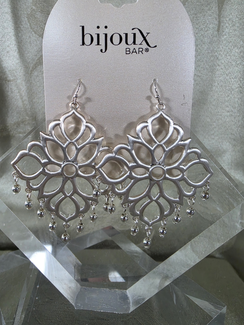 #1133 Bijoux Bar Silver Floral Chandelier Earrings